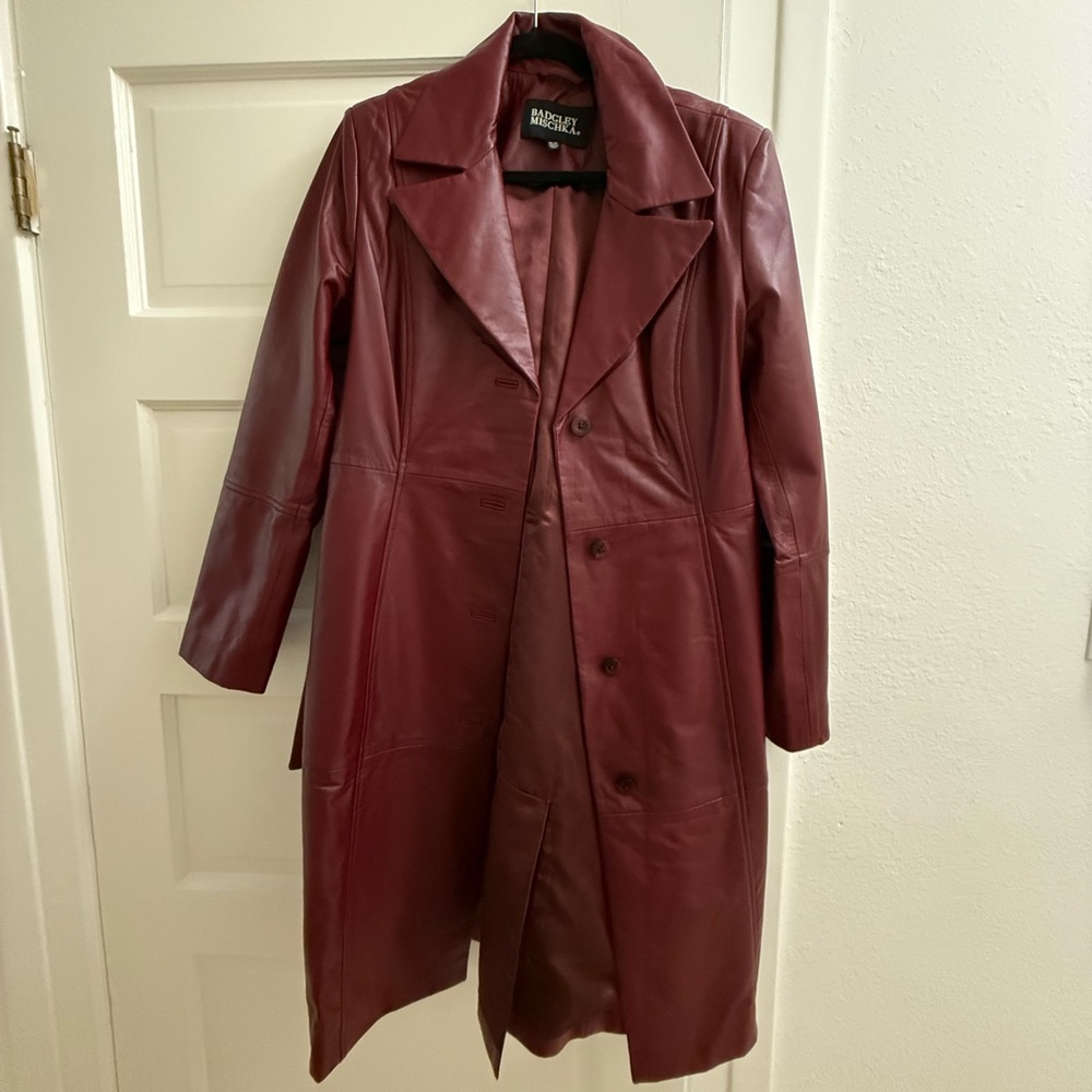 Badgley Mischka Triss Double-Breasted Leather Trench Coat